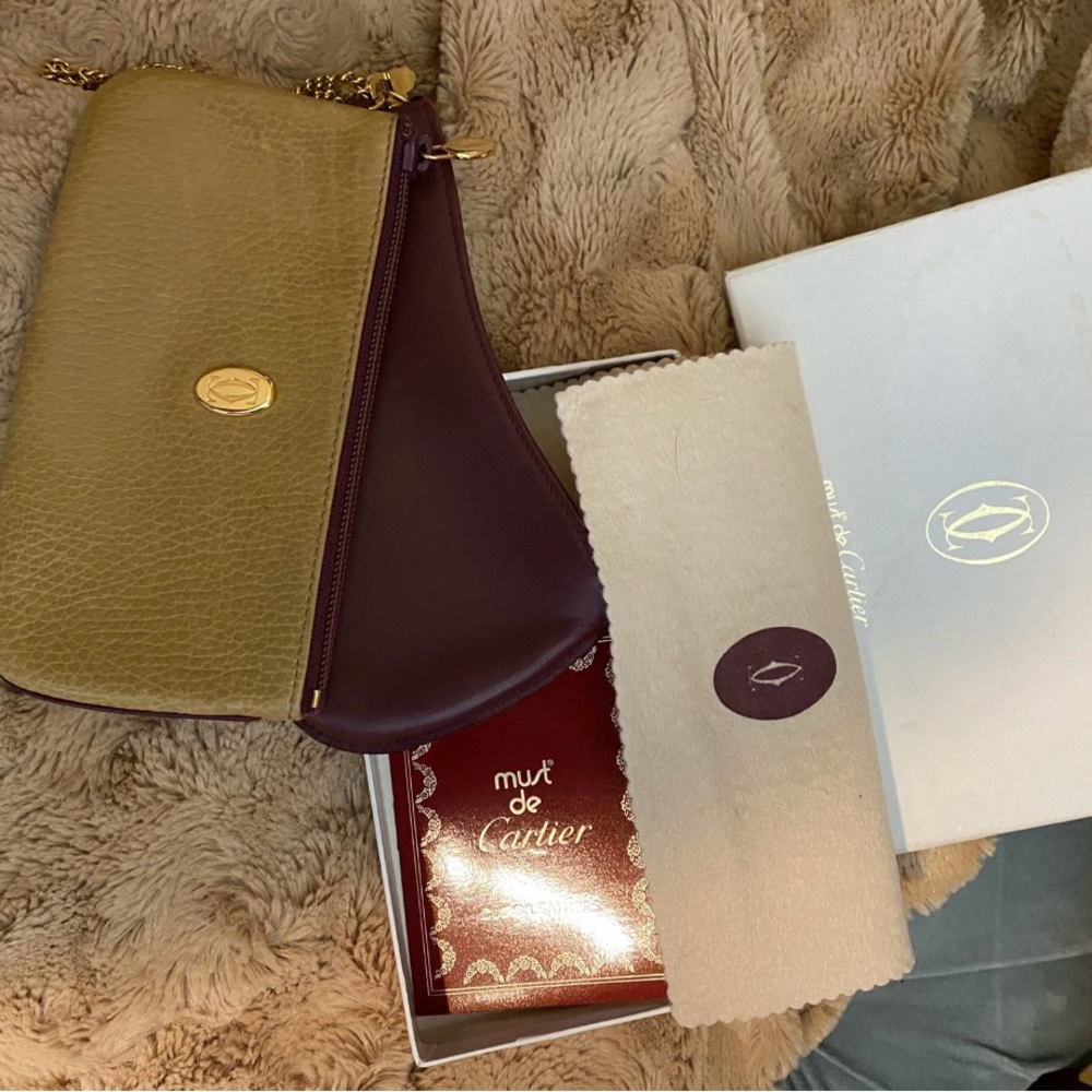 Cartier Burgundy and Two-Tone Wristlets/Pouches with Gold Hardware and Chain